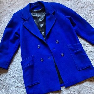 STUNNING Vintage Royal Blue Pure Virgin Wool Long Line Coat with shoulder pads